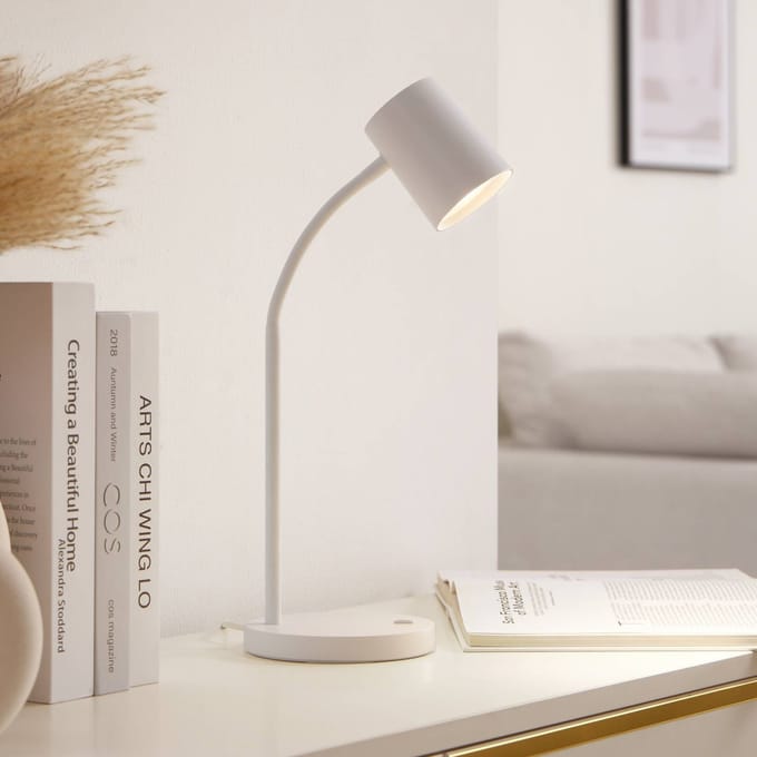 Lindby - bureaulamp - 1licht - ABS, siliconen, metaal - H: 40.5 cm - GU10 - wit