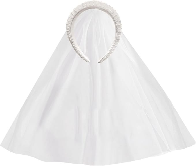 Bruidskroon met Sluier - Bruids Haarband - Bruiloft Accessoire - Afneembare Sluier - 19 x 18 cm - Wit