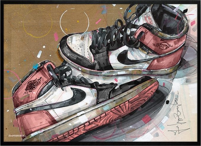Sneaker print 1984 rust pink 71x51 cm *ingelijst & gesigneerd