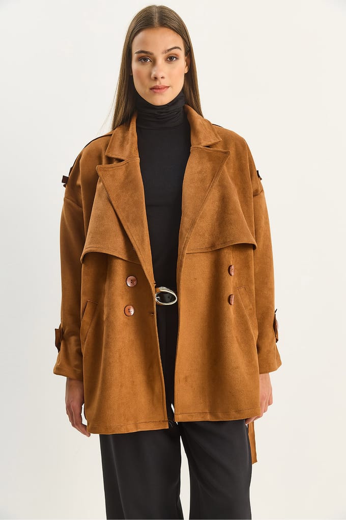Oversized Faux Suede Trenchcoat