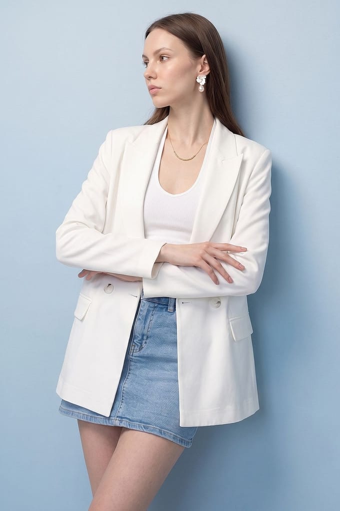 Lange Satijnen Blazer met Sjaalkraag