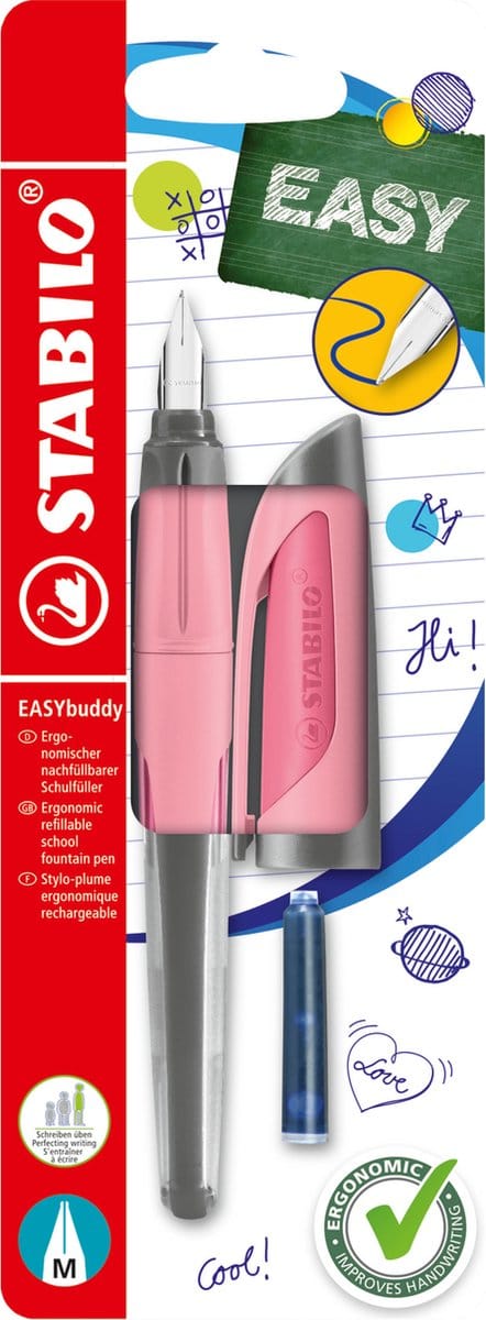 STABILO EASYbuddy Pastel - Ergonomische Vulpen - Roze - Standaard M Punt Voor Rechtshandigen