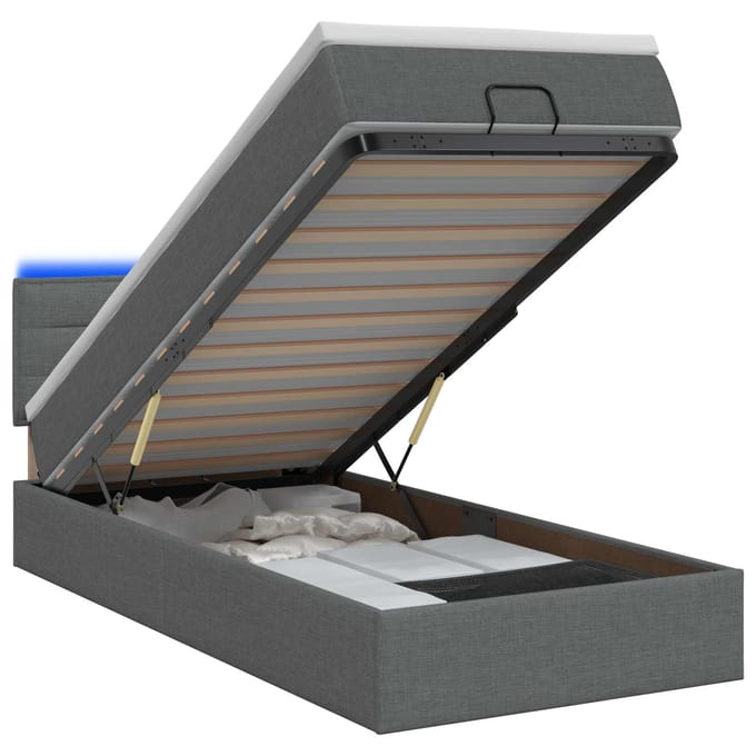 vidaXL - Ottomaanse - Bed - met - Matras - en - LED - Donkergrijs - 80 - x - 200 - cm - Stof