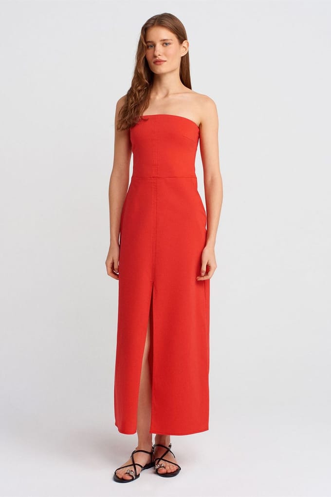 Strapless Aansluitende Midi-jurk met Splits