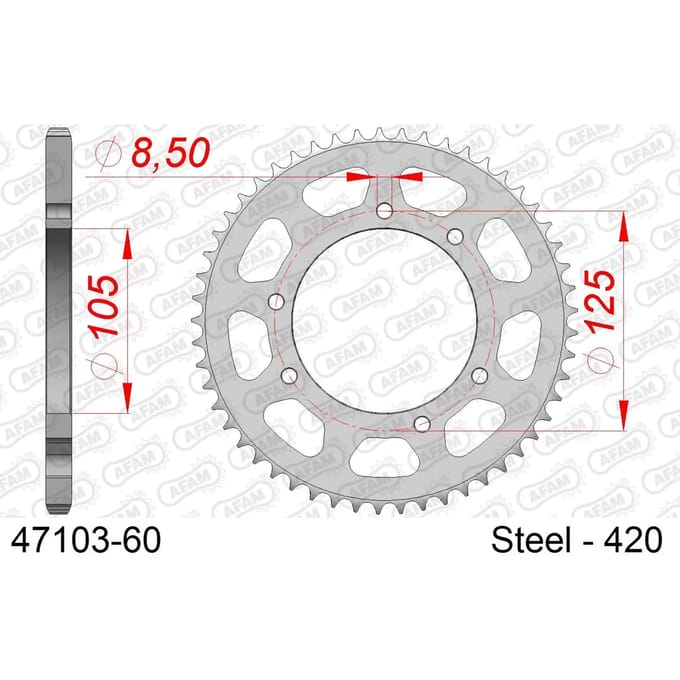 Stalen motortandwiel achteraan Afam 420 60 dents
