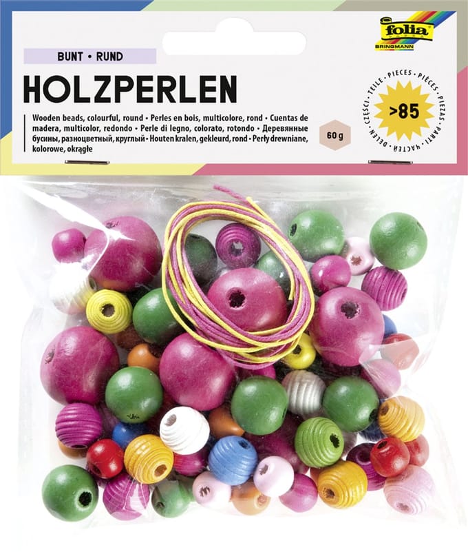 Houten kralen, rond, gemengde maten en kleuren.