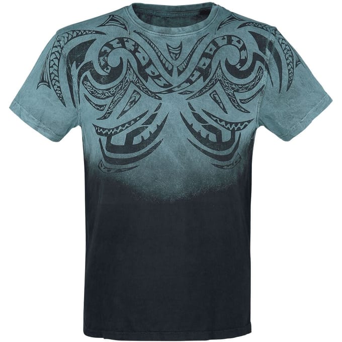 Outer Vision T-shirt - Waves Tattoo - S tot 4XL - voor Mannen - turquoise