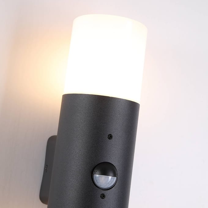 Searchlight Buitenwandlamp Cannes, hoogte 30 cm, zwart/wit, 2-lamps, sensor