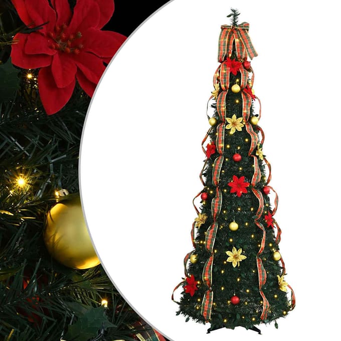 vidaXL - Kunstkerstboom - met - 150 - LED - met - standaard - Groen - 185 - cm - PVC