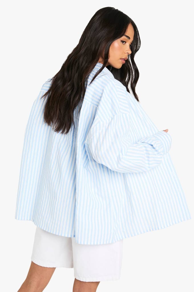 boohoo Dames Textuurgestreept Oversized Shirt | Blauw | Maat: 34