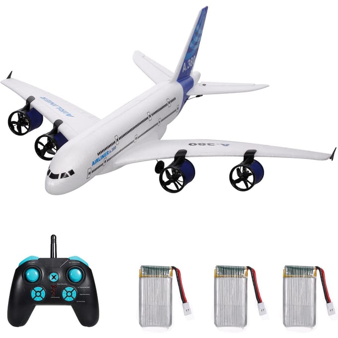A380 2.4G RC Vliegtuig Vliegende Vliegtuigen Zweefvliegtuig met LED Zoeklicht 3CH voor Beginner EPP Schuim Vast 3 batteries wit