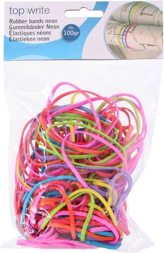 Topwrite Elastiek - 390x stuks - dunne kantoor elastiekjes in neon kleuren
