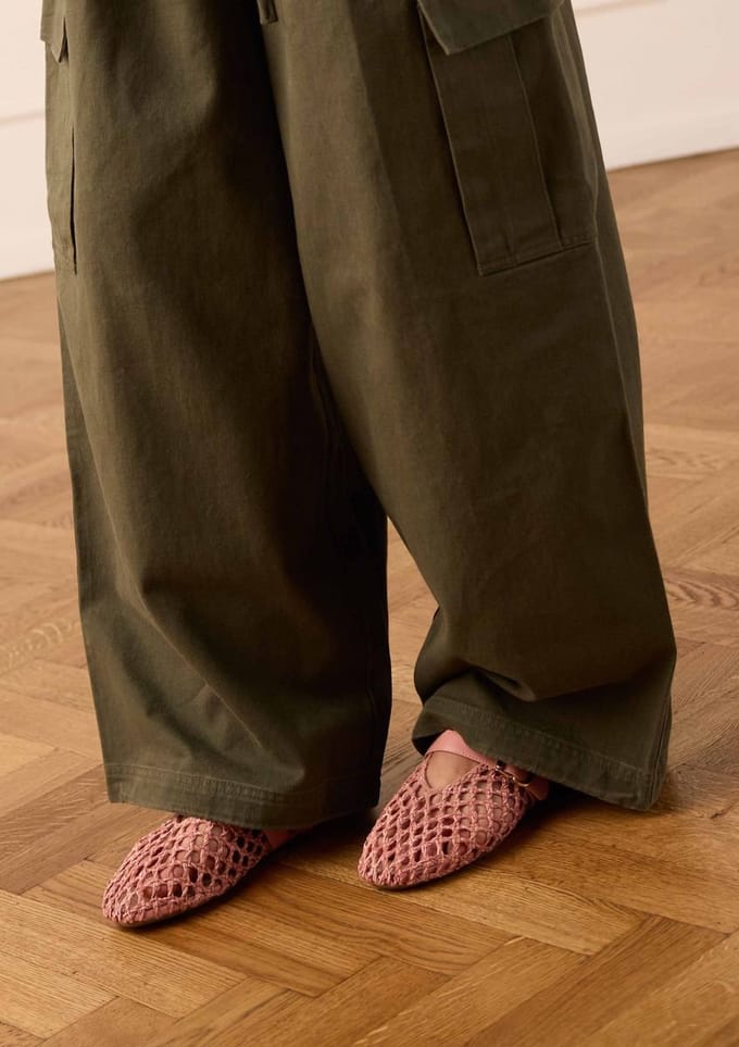 Manfield - Dames - Roze gevlochten ballerina's - Maat 41