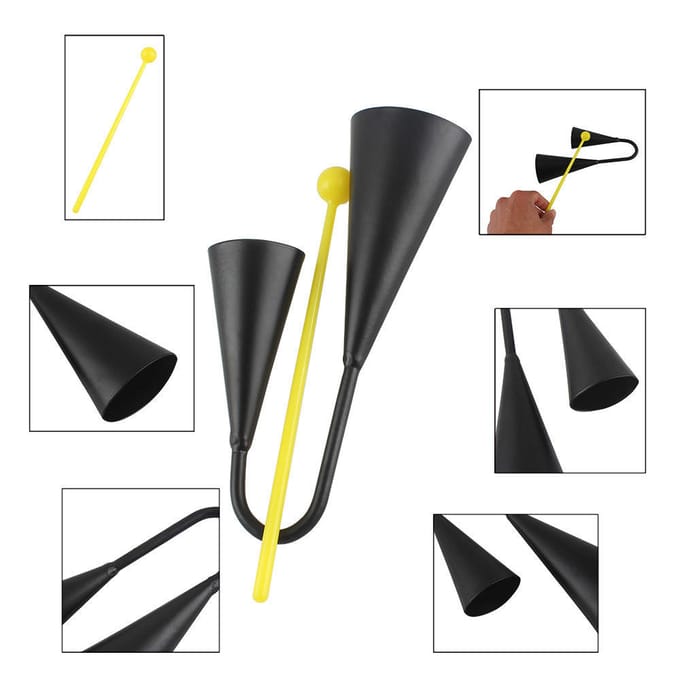 Tweekleurig metalen A-go-go Bell Cowbell-percussie-instrument met slagpin black
