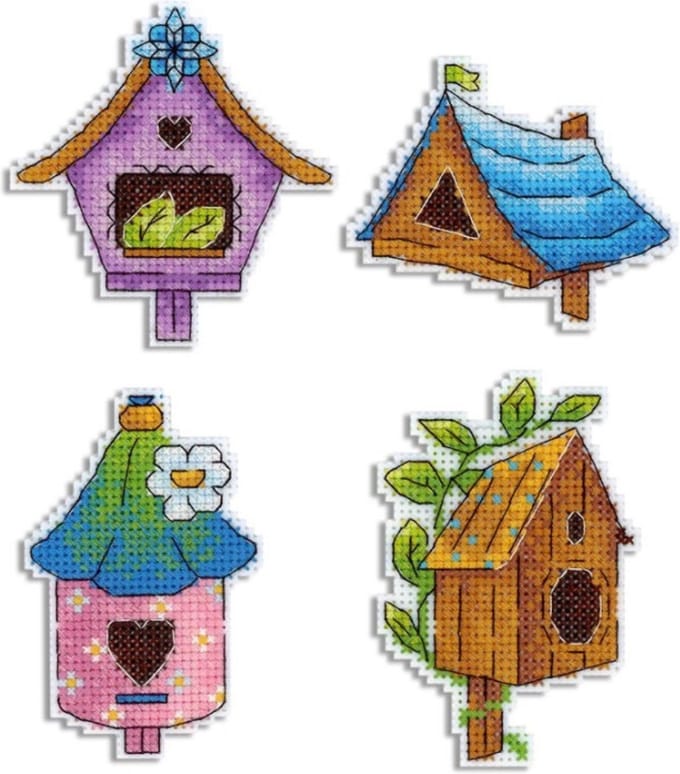 Magneten Borduurpakket - Vogelhuisjes