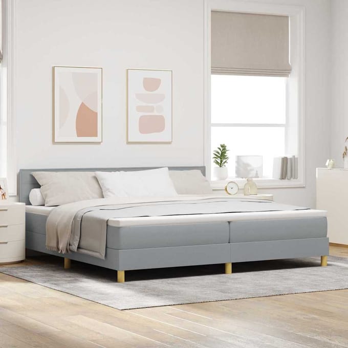 vidaXL - Boxspring - bed - met - kussen - Lichtgrijs - 200 - x - 200 - cm - Stof