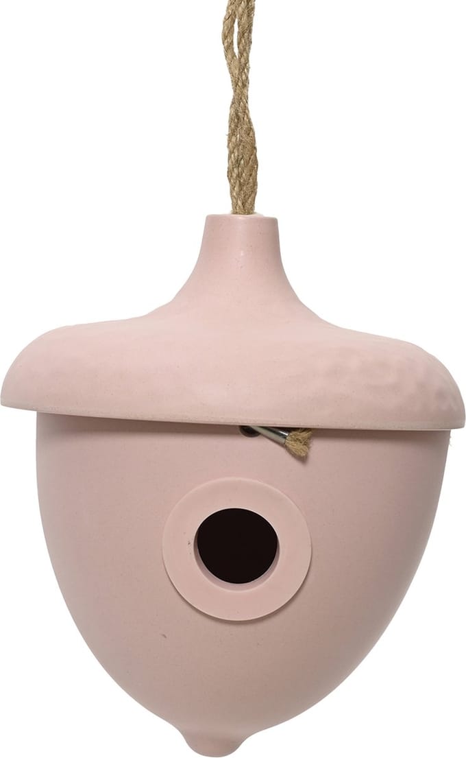 Decoris Vogelhuisje - bamboe hout - lichtroze - D17 x H19 cm - nestkastje