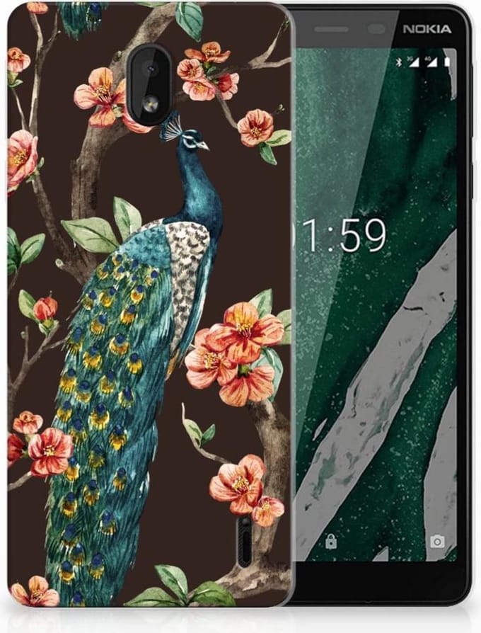 Nokia 1 Plus TPU Hoesje Pauw met Bloemen