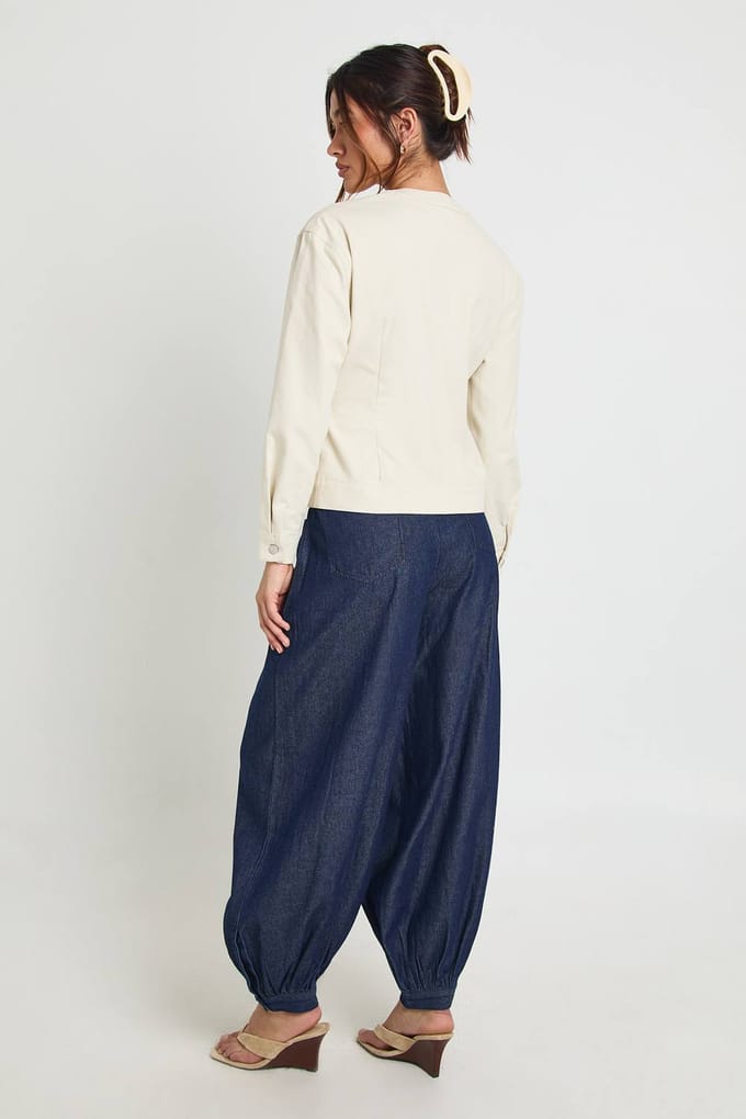 boohoo Dames Chambray Harembroek | Indigo | Maat: 38