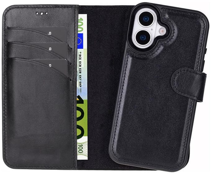 Pulledro geschikt voor iPhone 17 Uitneembare Lederen BookCase - MagSafe - RFID - Rustic Black