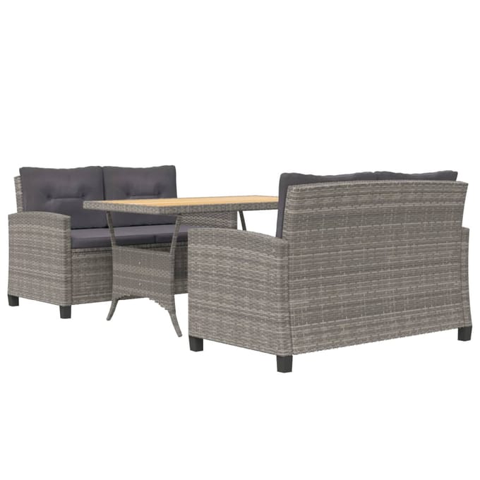 vidaXL - 3-delige - Tuinset - met - kussens - poly - rattan - grijs