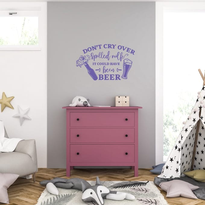 Muursticker - Dont Cry Over Spilled Milk - 58 x 94 - Paars
