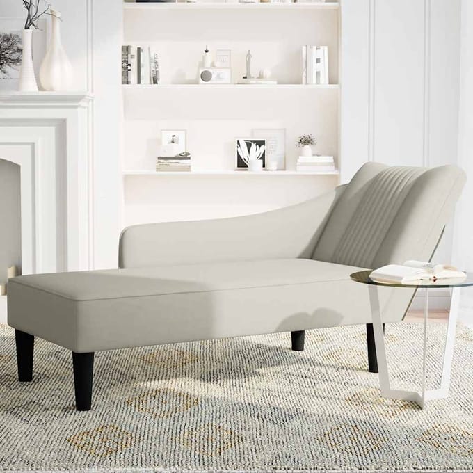 vidaXL - Chaise - longue - met - rechterarmleuning - fluweel - crèmekleurig