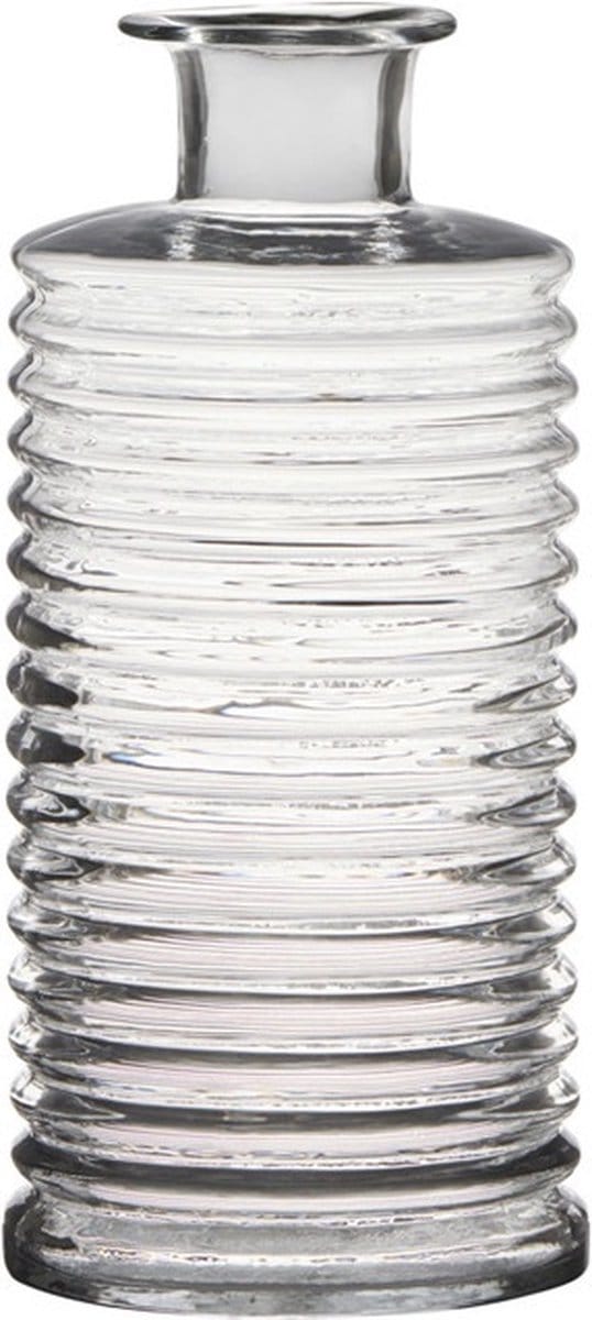Hakbijl Glass Vaas - transparant - geribbeld - 14.5 cm diameter - 31 cm hoog - bloemenvaas