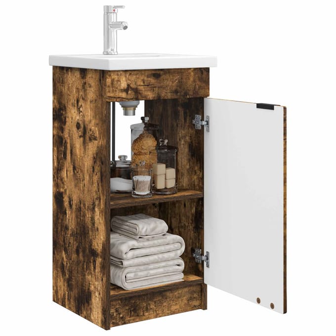 vidaXL - Badkamer - Vanity - met - Wastafel - Gerookt - eiken - 42 - x - 40 - x - 84,5 - cm