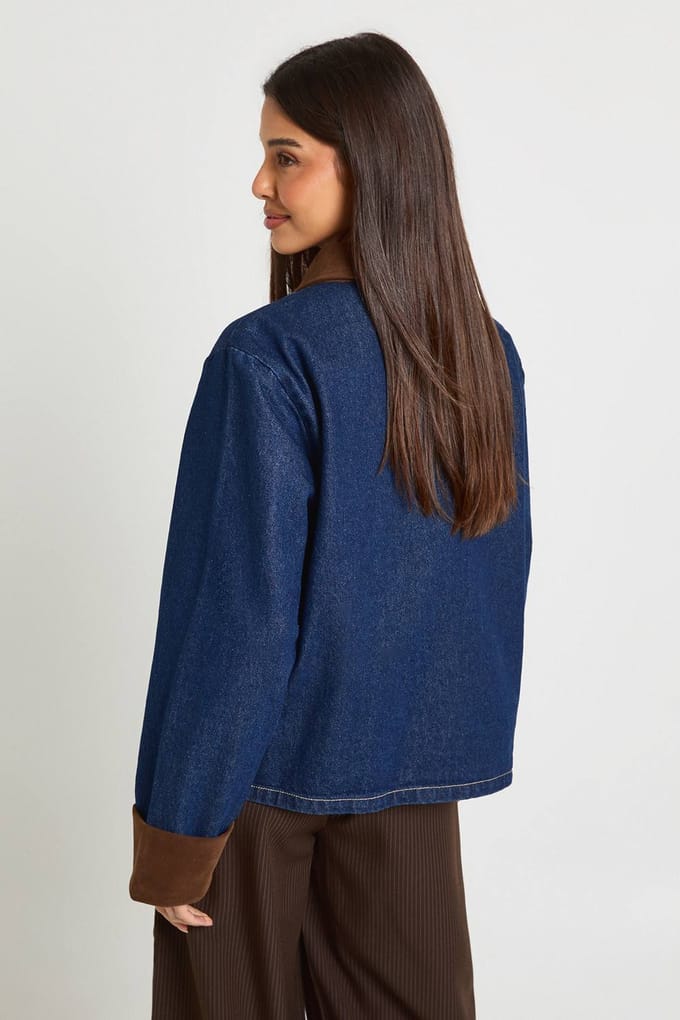 boohoo Dames Denim Boerderijjas | Rinse | Maat: 44