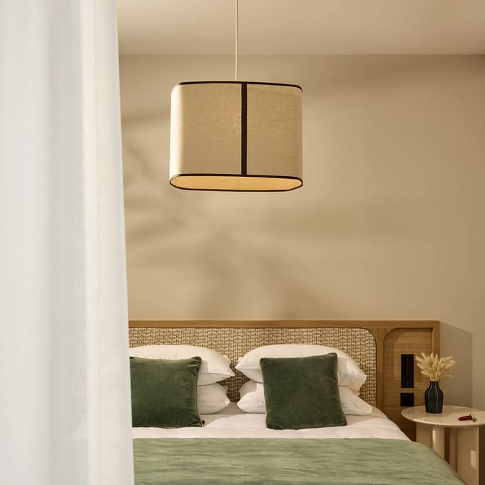 MARKET SET Hanglamp Dolce, kalksteenbeige, linnen, E27