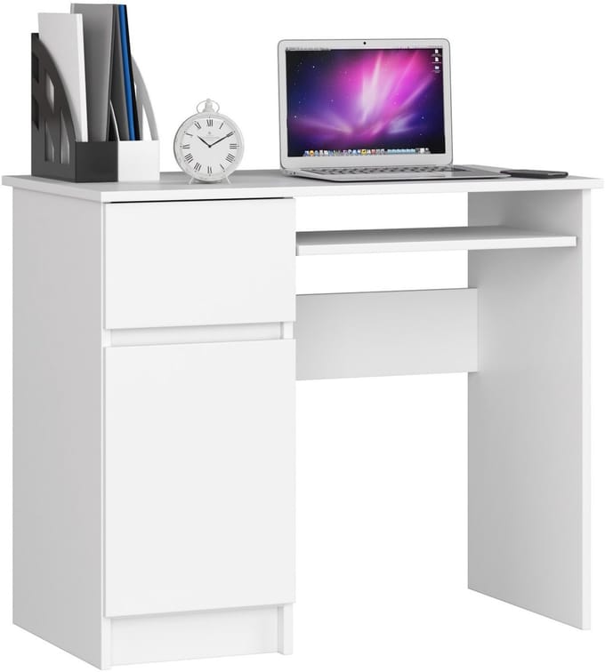 Bureau Links PIKSEL / Computerbureau / Computer Tafel / Bureautafel Rechts / Wit / 90 x 77 x 50 cm
