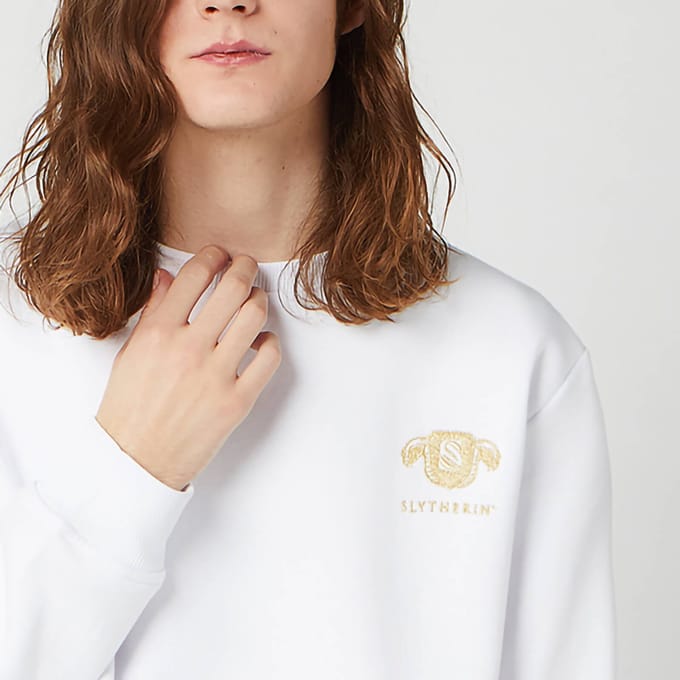 Harry Potter Slytherin Unisex Embroidered Sweatshirt - White - M