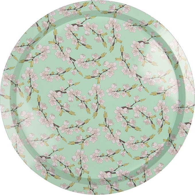 Clayre & Eef Dienblad Ø 32x2 cm Groen Metaal Bloemen