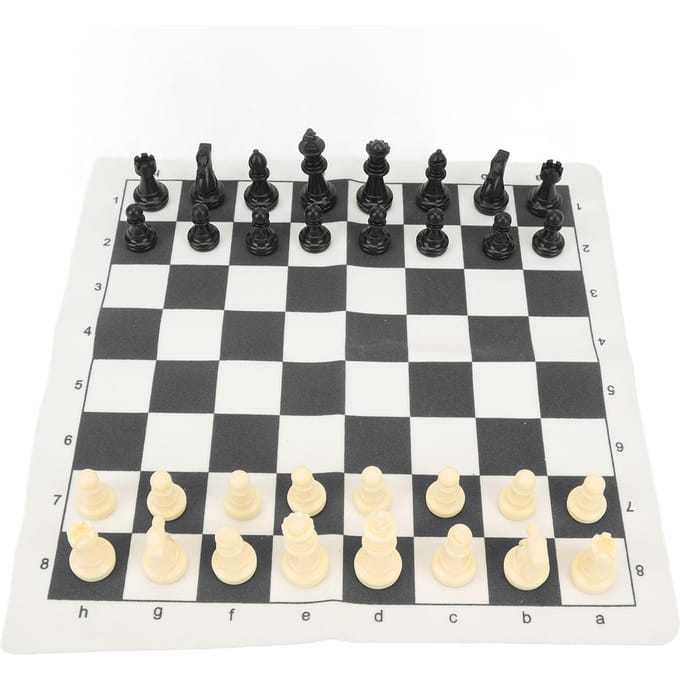 Draagbare Schaken Dammen Set Oprolbaar Schaakbordspel met Handheld Rits Opbergtas voor black