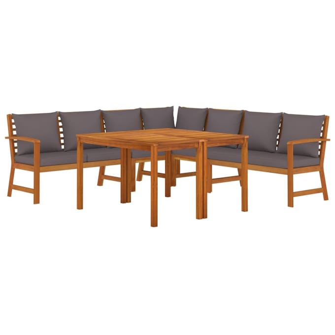 vidaXL - 7-delige - Tuinset - met - kussens - massief - acaciahout