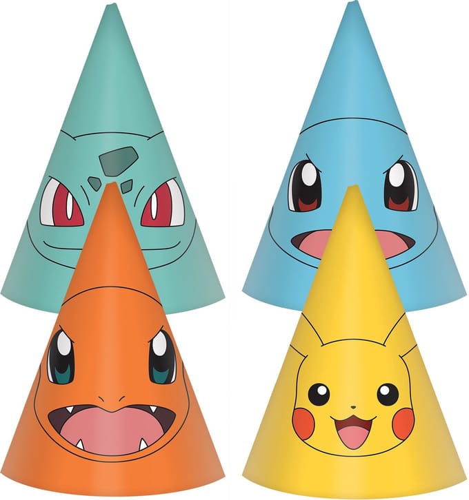 Amscan Pokemon feesthoedjes - 8x stuks - H16 cm - themafeest - kinderfeestje - karton