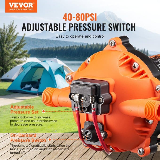 Pompe à membrane 12V 5 GPM 18,93 L/min Pompe à eau 5 chambres Pressostat