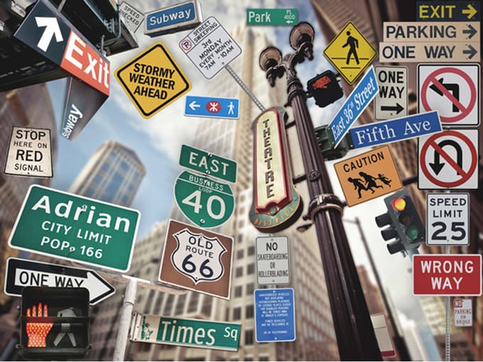 Fotobehang - NYC tekens op een gekleurde achtergrond.