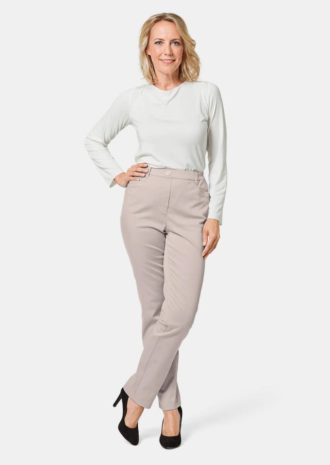 Lichte katoenen broek met elastische band - beige - Gr. 50 van Goldner Fashion