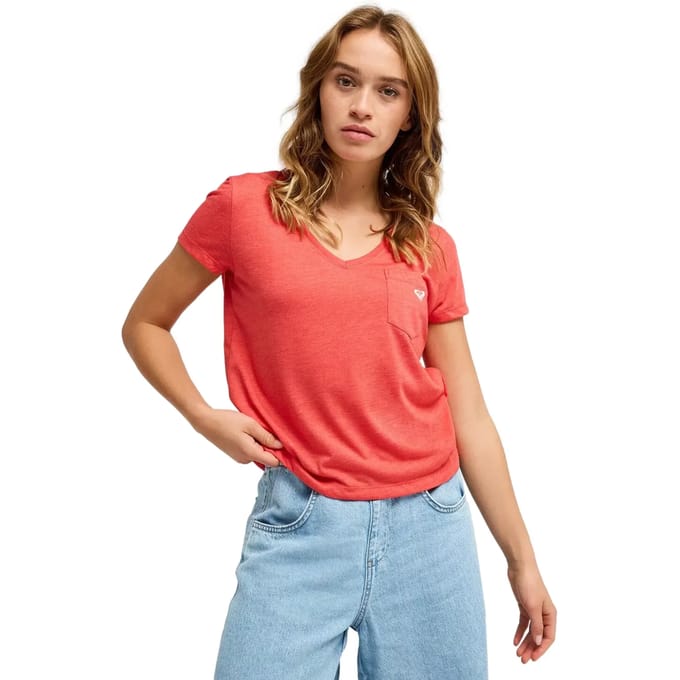 V-hals T-shirt met opdruk op de rug dames Roxy Laguna Green