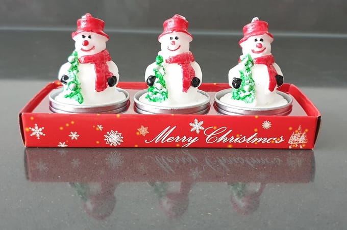 Kerst Kaars - Sneeuwpop - 3 Stuks