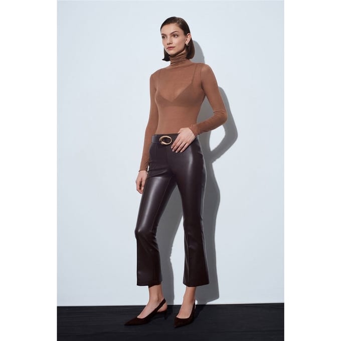 Hooggewaist Faux Lederen Flared Leggings