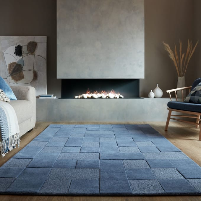 Flycarpets Laagpolig vloerkleed Checkerboard - Blauw 120 x 170 cm