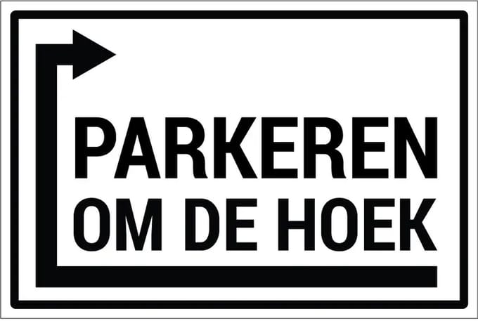 Parkeren links om de hoek sticker | 18 x 12 cm