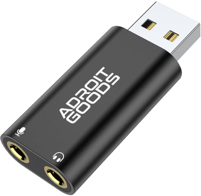 AdroitGoods USB A externe geluidskaart naar 3.5mm audio microfoon AUX adapter - Zwart