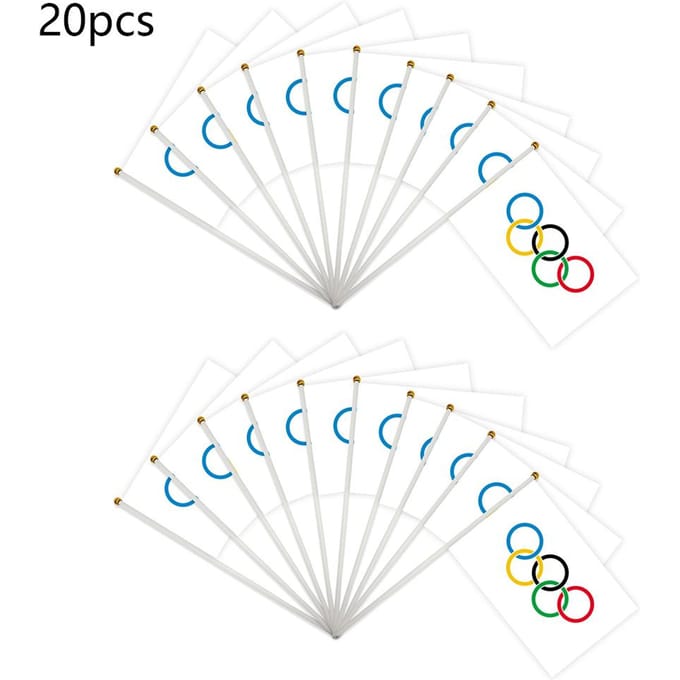 20 stuks 14*21CM Handheld Mini Olympische Ringen Vlaggen white