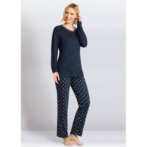 Hajo dames pyjama blauw met print - Blauw - Maat - 44/46