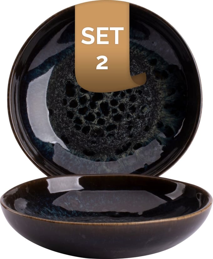 Palmer - Schaal - Kom - Eccentric - 40 cl - 16 cm - Blauw - Stoneware - Schalenset - 2 stuks