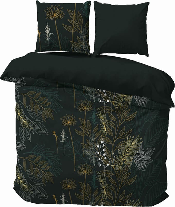 iSleep Dekbedovertrek Nel - Litsjumeaux - 240x200/220 cm - Donker Groen